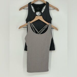 Athleta Size XXS Set Of‎ 2 Gray/Dark Gray Racerback Tank Tops- Women